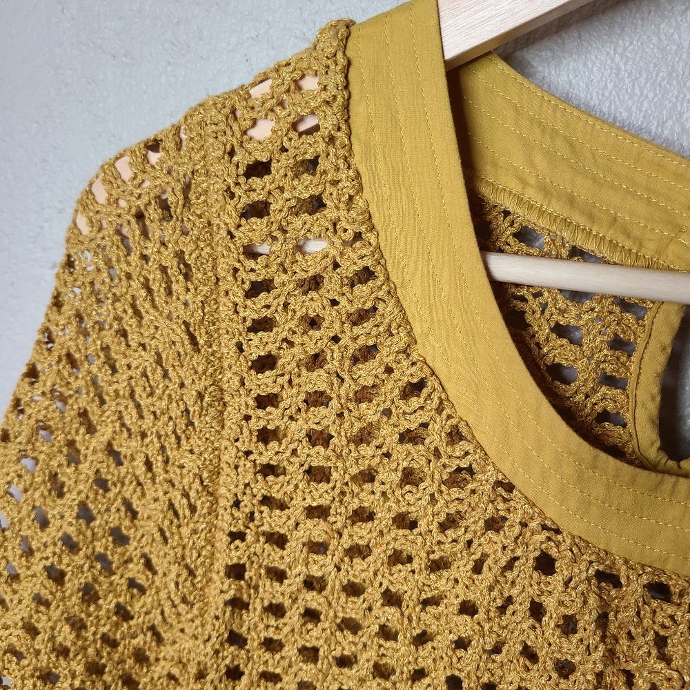 Anthropologie Angel Of The North Open Knit Mustard Top - Picture 8 of 11